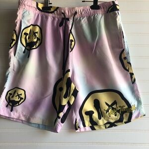 REASON X DESIGN STUDIO MENS DOWN STRING SIDE POCKETS SHORTS EMOJI PRINTS SZ L